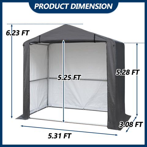 COVERONICS 5' x 3' Outdoor Storage Shelter Shed- Heavy Duty Storage Tent with Roll-up Ventilated Door and Sloping Roof, Portable Storage Tool Shed for Backyard Garden Patio, Gray