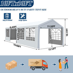 COVERONICS Outdoor Canopy Party Tent, 10'X30' Patio Party Tent with Rollable Sides and 4 Sandbags, Heavy Duty Steel Frame Carport Gazebo Event Tent Perfect for Wedding, Birthday Party, Outdoor Event