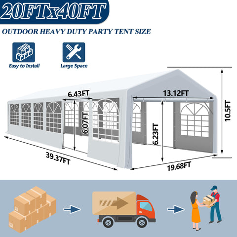 COVERONICS Outdoor Canopy - 20'X40' Patio Tent with Rollable Sides and 4 Sandbags, Heavy Duty Steel Frame Carport Gazebo Event Tent Perfect for Wedding, Birthday Party, Outdoor Event