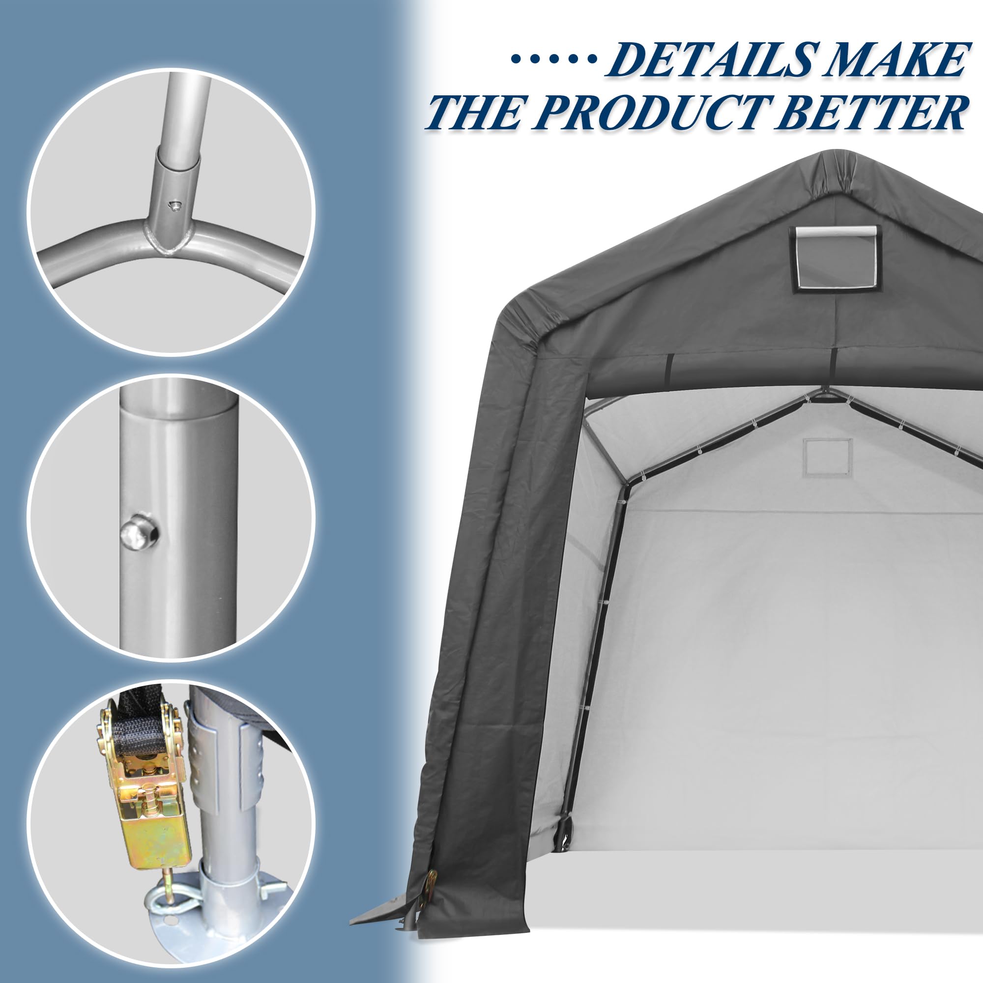 COVERONICS 10 ft. W x 10 ft. D Outdoor Portable Storage Shelter Shed Heavy Duty Steel Frame Motorcycle Garage with Doors and Vents