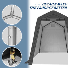 COVERONICS 6' x 7' Outdoor Storage Shed - Heavy Duty Portable Shelter Carport with Ventilation Windows and Roll-up Doors, Storage Shelter Tent for Motorcycle, Bike, Lawnmower and Garden Tools, Grey