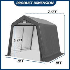 COVERONICS 8' x 8' Outdoor Storage Shed - Heavy Duty Portable Shelter Carport with Ventilation Windows and Roll-up Doors, Storage Shelter Tent for Motorcycle, Bike, Lawnmower and Garden Tools, Grey