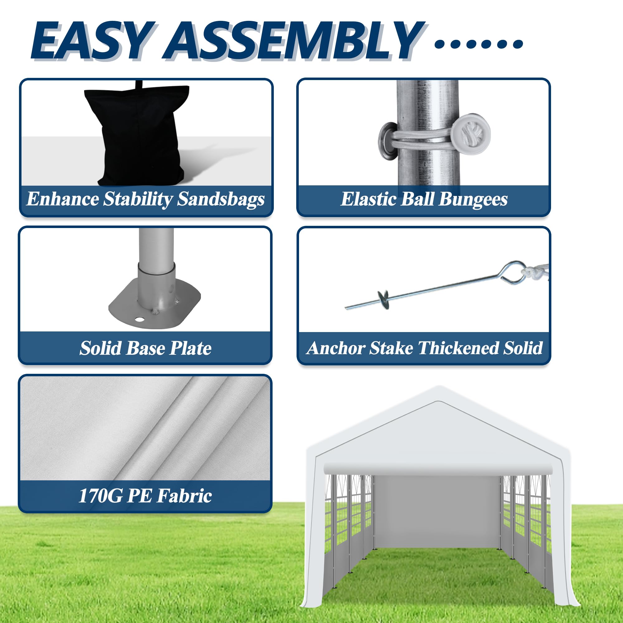 COVERONICS Outdoor Canopy Party Tent, 10'X30' Patio Party Tent with Rollable Sides and 4 Sandbags, Heavy Duty Steel Frame Carport Gazebo Event Tent Perfect for Wedding, Birthday Party, Outdoor Event