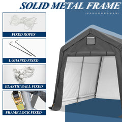 COVERONICS 10' x 10' Outdoor Storage Shed - Heavy Duty Portable Shelter Carport with Ventilation Windows and Roll-up Doors, Storage Shelter Tent for Motorcycle, Bike, Lawnmower and Garden Tools, Grey