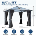 10×10 ft Polycarbonate Single Roof Hardtop Gazebo