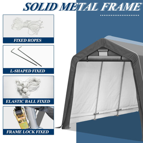 COVERONICS 8' x 14' Outdoor Storage Shed - Heavy Duty Portable Shelter Carport with Ventilation Windows and Roll-up Doors, Storage Shelter Tent for Motorcycle, Bike, Lawnmower and Garden Tools, Grey