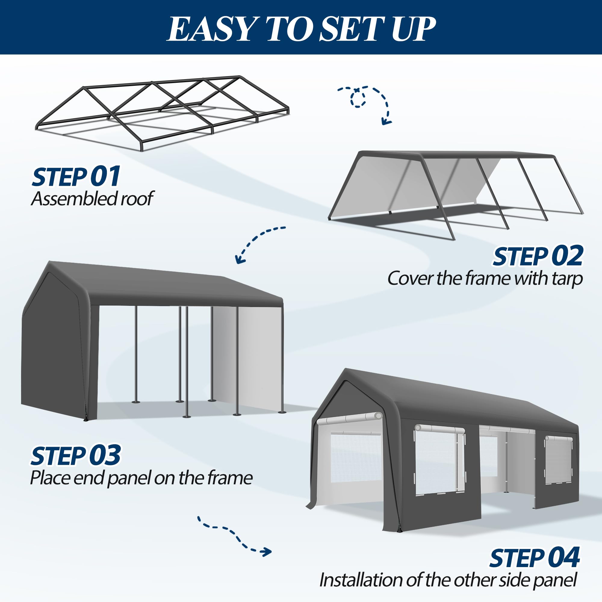 COVERONICS 12' x 20' Heavy Duty Carport Tent - Portable Outdoor Car Canopy with Roll-up Side Doors & Windows, Portable Garage with 4 Sandbags for Car, Truck and Outdoor Event, Grey