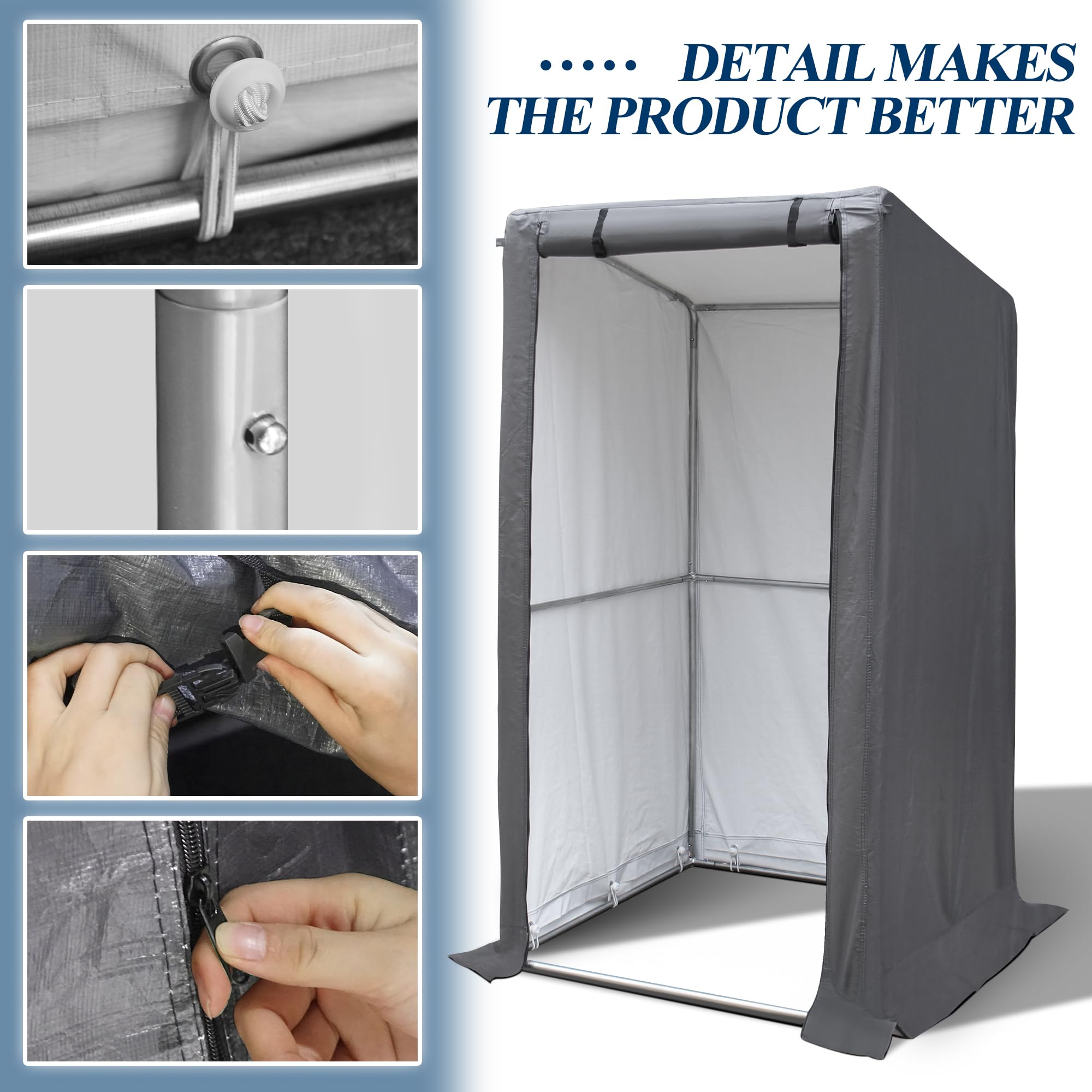 COVERONICS 3' x 3' Outdoor Storage Shelter Shed- Heavy Duty Storage Tent with Roll-up Ventilated Door and Sloping Roof, Portable Storage Tool Shed for Backyard Garden Patio, Gray