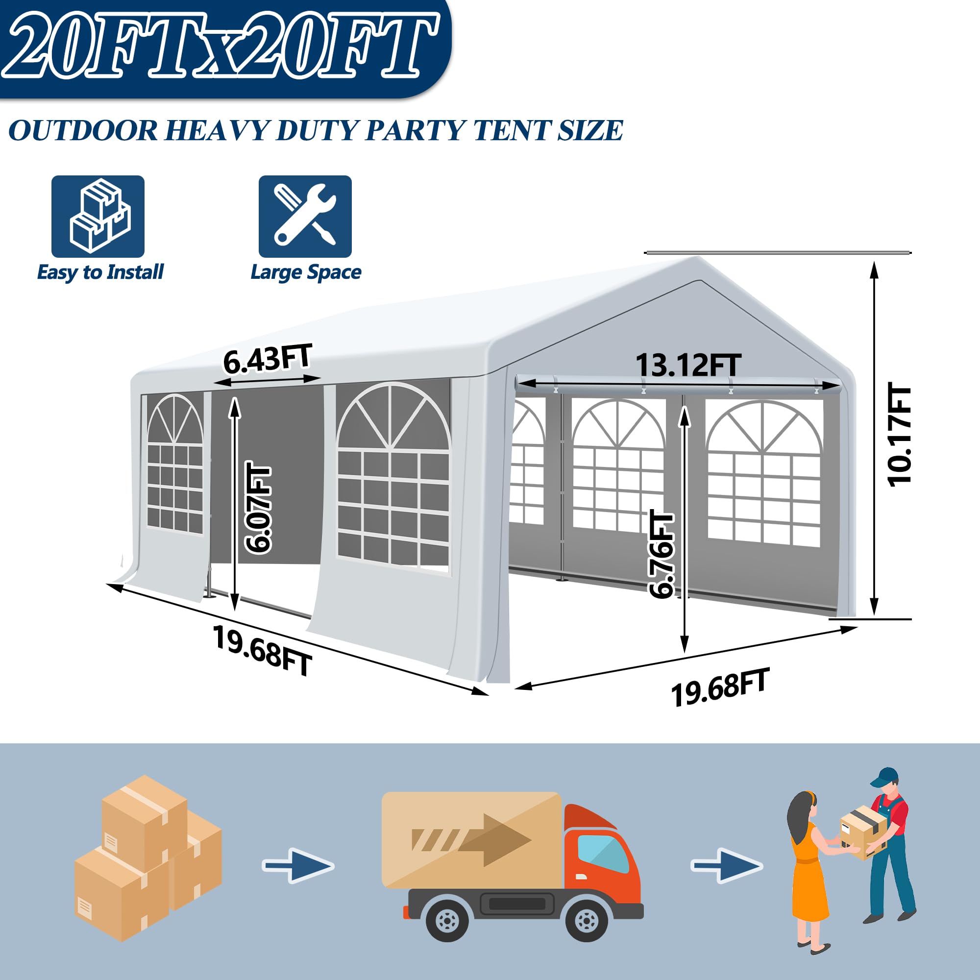 COVERONICS Outdoor Canopy, 20'X20' Patio Tent with Rollable Sides and 4 Sandbags, Heavy Duty Steel Frame Carport Gazebo Event Tent Perfect for Wedding, Birthday Party, Outdoor Event