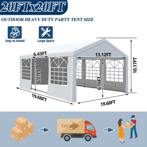 COVERONICS Outdoor Canopy, 20'X20' Patio Tent with Rollable Sides and 4 Sandbags, Heavy Duty Steel Frame Carport Gazebo Event Tent Perfect for Wedding, Birthday Party, Outdoor Event