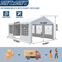 COVERONICS Outdoor Canopy, 20'X20' Patio Tent with Rollable Sides and 4 Sandbags, Heavy Duty Steel Frame Carport Gazebo Event Tent Perfect for Wedding, Birthday Party, Outdoor Event