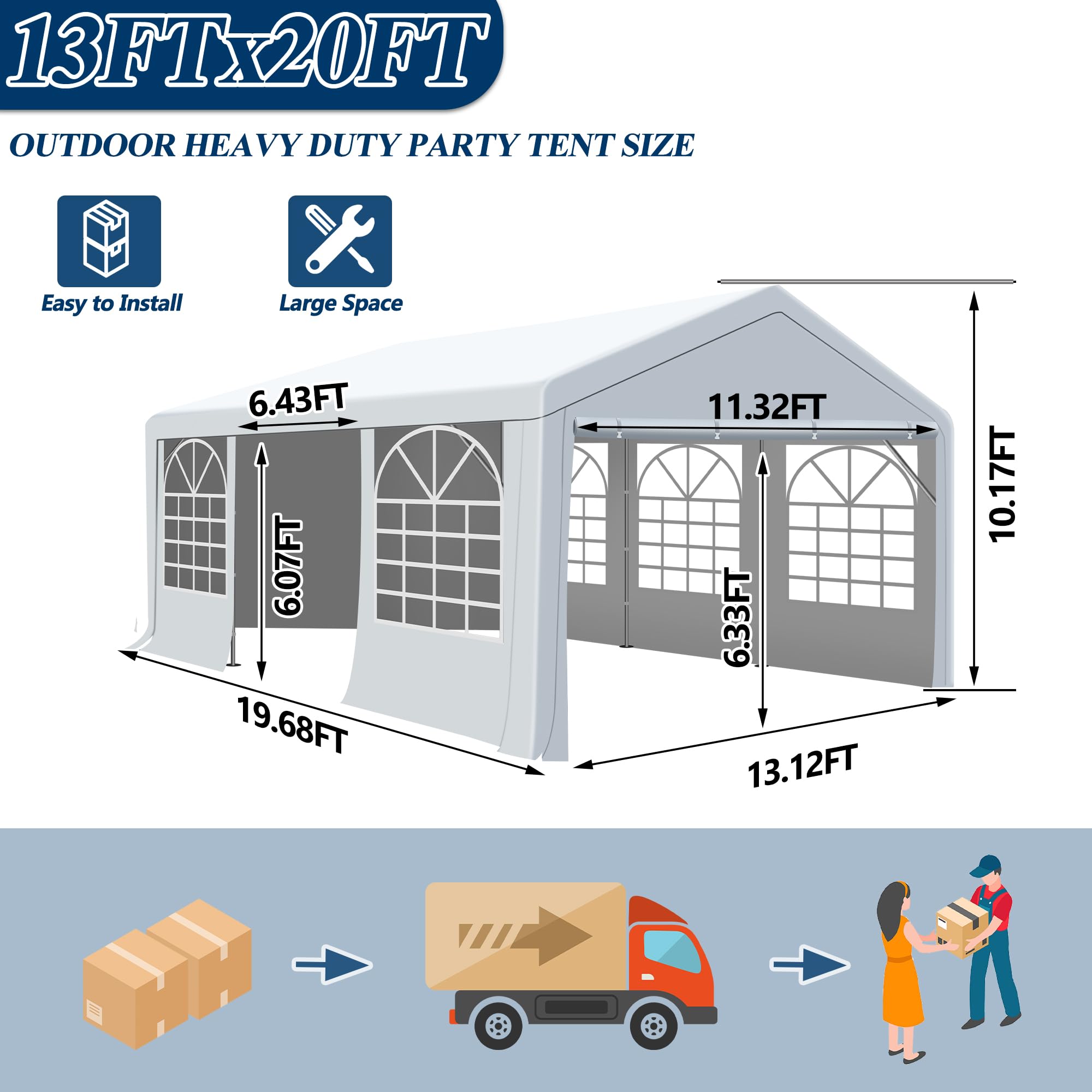 COVERONICS Outdoor Canopy - 13'X20' Patio Tent with Rollable Sides and 4 Sandbags, Heavy Duty Steel Frame Carport Gazebo Event Tent Perfect for Wedding, Birthday Party, Outdoor Event