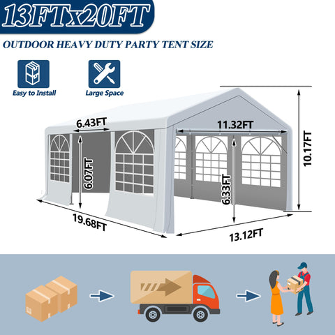 COVERONICS Outdoor Canopy - 13'X20' Patio Tent with Rollable Sides and 4 Sandbags, Heavy Duty Steel Frame Carport Gazebo Event Tent Perfect for Wedding, Birthday Party, Outdoor Event