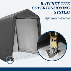 COVERONICS 6' x 7' Outdoor Storage Shed - Heavy Duty Portable Shelter Carport with Ventilation Windows and Roll-up Doors, Storage Shelter Tent for Motorcycle, Bike, Lawnmower and Garden Tools, Grey