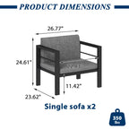 2-Piece Aluminum Armchair Set with Waterproof Cushions, All-Weather Patio Conversation Chairs