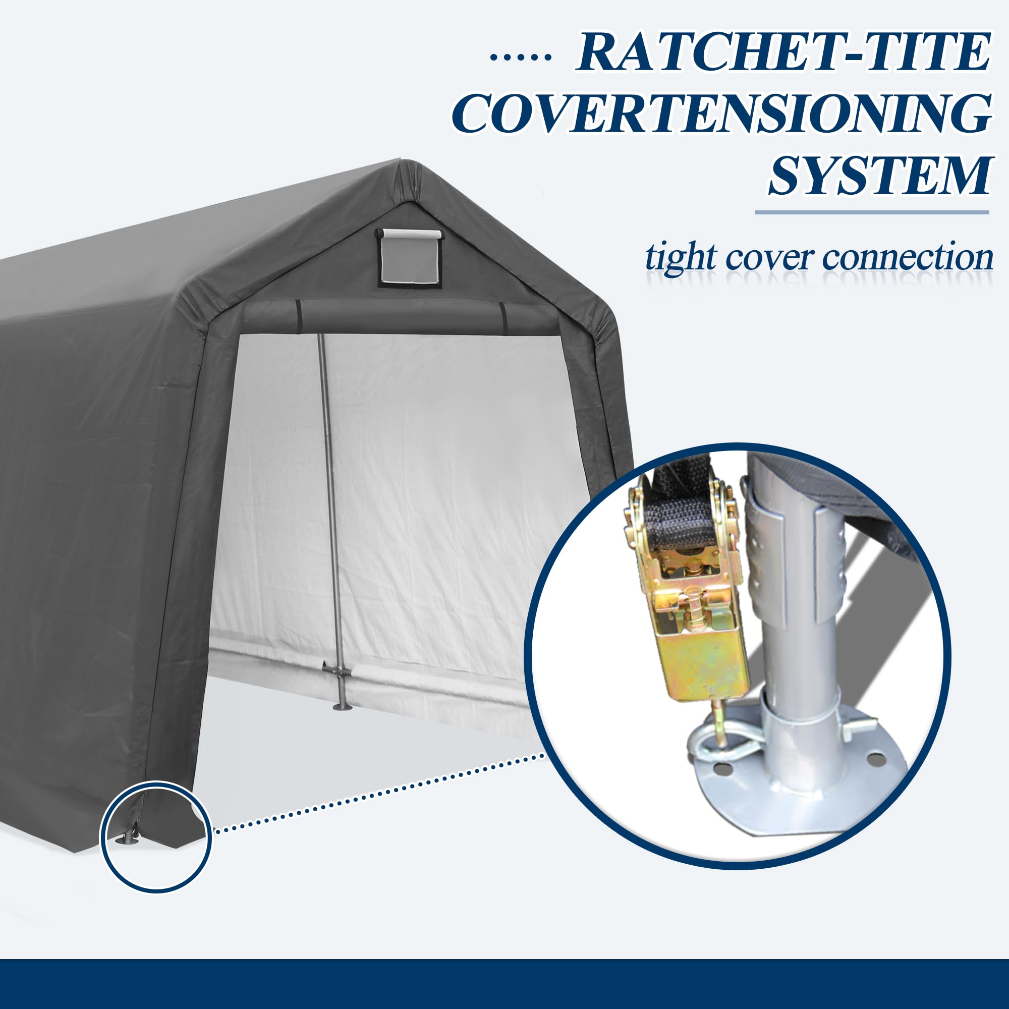 COVERONICS 7' x 12' Outdoor Storage Shed - Heavy Duty Portable Shelter Carport with Ventilation Windows and Roll-up Doors, Storage Shelter Tent for Motorcycle, Bike, Lawnmower and Garden Tools, Grey