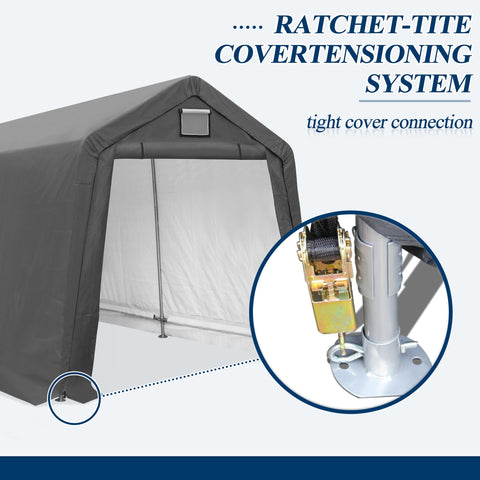 COVERONICS 7' x 12' Outdoor Storage Shed - Heavy Duty Portable Shelter Carport with Ventilation Windows and Roll-up Doors, Storage Shelter Tent for Motorcycle, Bike, Lawnmower and Garden Tools, Grey
