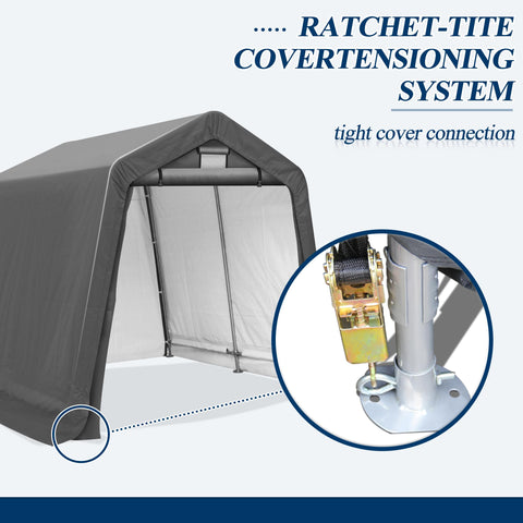 COVERONICS 8' x 8' Outdoor Storage Shed - Heavy Duty Portable Shelter Carport with Ventilation Windows and Roll-up Doors, Storage Shelter Tent for Motorcycle, Bike, Lawnmower and Garden Tools, Grey