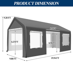 COVERONICS 10' x 20' Heavy Duty Carport Tent - Portable Outdoor Car Canopy with Roll-up Side Doors & Windows, Portable Garage with 4 Sandbags for Car, Truck and Outdoor Event, Grey