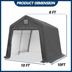 COVERONICS 10' x 10' Outdoor Storage Shed - Heavy Duty Portable Shelter Carport with Ventilation Windows and Roll-up Doors, Storage Shelter Tent for Motorcycle, Bike, Lawnmower and Garden Tools, Grey