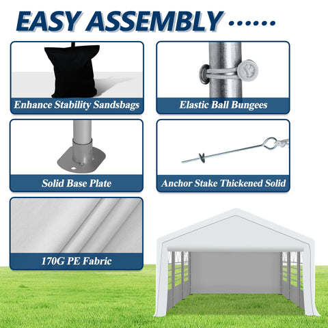 COVERONICS Outdoor Canopy, 20'X20' Patio Tent with Rollable Sides and 4 Sandbags, Heavy Duty Steel Frame Carport Gazebo Event Tent Perfect for Wedding, Birthday Party, Outdoor Event
