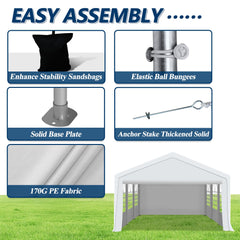 COVERONICS Outdoor Canopy, 20'X20' Patio Tent with Rollable Sides and 4 Sandbags, Heavy Duty Steel Frame Carport Gazebo Event Tent Perfect for Wedding, Birthday Party, Outdoor Event