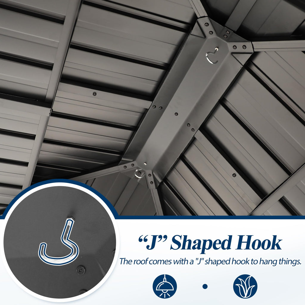 COVERONICS 11FT x 13FT Outdoor Cedar Wooden Gazebo - Patio Wood Frame Gazebo with Galvanized Steel Hardtop, Heavy-Duty Hardtop Gazebo with Netting & Curtains for Garden, Poolside, Deck, Backyard