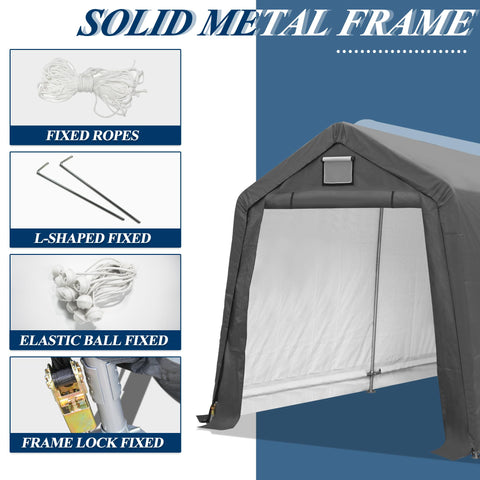 COVERONICS 7' x 12' Outdoor Storage Shed - Heavy Duty Portable Shelter Carport with Ventilation Windows and Roll-up Doors, Storage Shelter Tent for Motorcycle, Bike, Lawnmower and Garden Tools, Grey