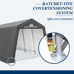 COVERONICS 8' x 14' Outdoor Storage Shed - Heavy Duty Portable Shelter Carport with Ventilation Windows and Roll-up Doors, Storage Shelter Tent for Motorcycle, Bike, Lawnmower and Garden Tools, Grey