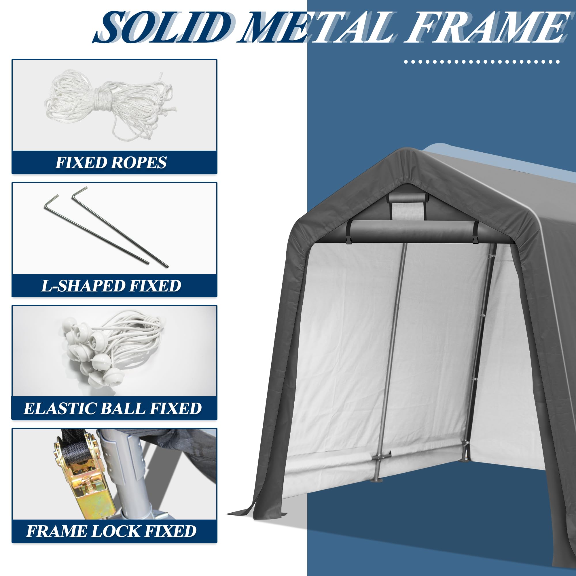 COVERONICS 8' x 8' Outdoor Storage Shed - Heavy Duty Portable Shelter Carport with Ventilation Windows and Roll-up Doors, Storage Shelter Tent for Motorcycle, Bike, Lawnmower and Garden Tools, Grey