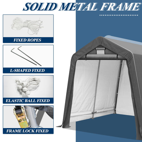COVERONICS 8' x 8' Outdoor Storage Shed - Heavy Duty Portable Shelter Carport with Ventilation Windows and Roll-up Doors, Storage Shelter Tent for Motorcycle, Bike, Lawnmower and Garden Tools, Grey