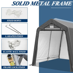 COVERONICS 8' x 8' Outdoor Storage Shed - Heavy Duty Portable Shelter Carport with Ventilation Windows and Roll-up Doors, Storage Shelter Tent for Motorcycle, Bike, Lawnmower and Garden Tools, Grey