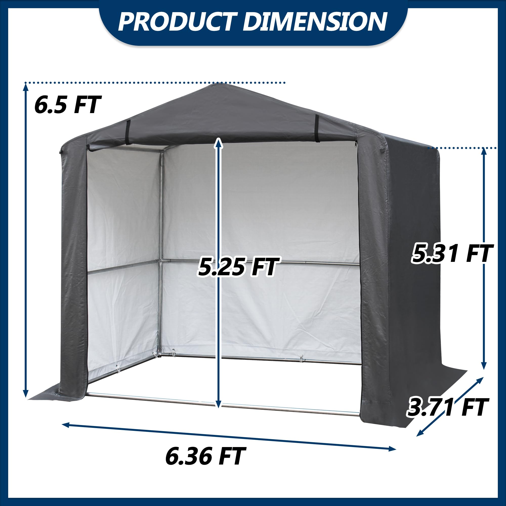COVERONICS 6' x 4' Outdoor Storage Shelter Shed- Heavy Duty Storage Tent with Roll-up Ventilated Door and Sloping Roof, Portable Storage Tool Shed for Backyard Garden Patio, Gray