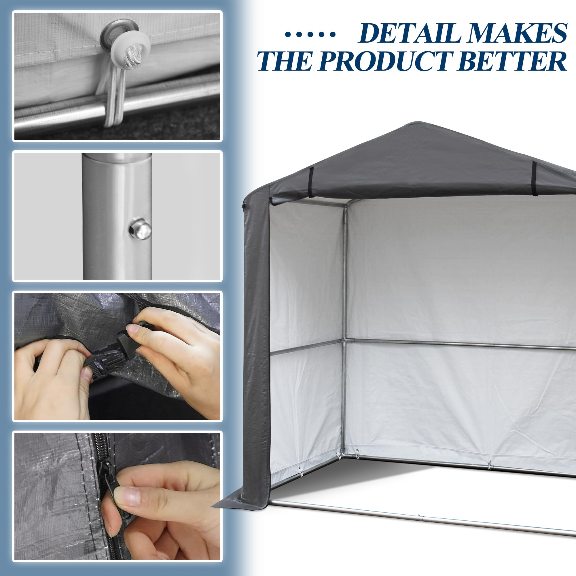 COVERONICS 5' x 3' Outdoor Storage Shelter Shed- Heavy Duty Storage Tent with Roll-up Ventilated Door and Sloping Roof, Portable Storage Tool Shed for Backyard Garden Patio, Gray