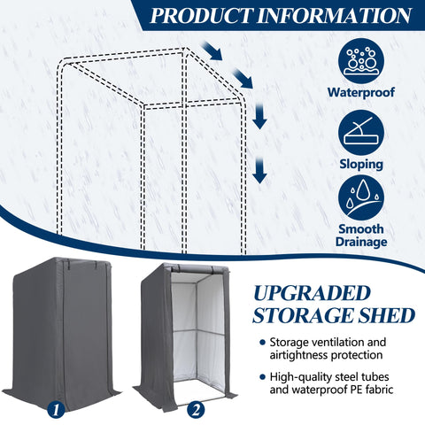 COVERONICS 3' x 3' Outdoor Storage Shelter Shed- Heavy Duty Storage Tent with Roll-up Ventilated Door and Sloping Roof, Portable Storage Tool Shed for Backyard Garden Patio, Gray