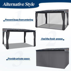 COVERONICS 10' X 13' Outdoor Wall-Mounted Hardtop Gazebo - Lean to Aluminum Frame Gazebo with Slope Roof, Heavy-Duty Polycarbonate Top Gazebo Pergola with Netting & Curtains for Rainy Day, Sunlight