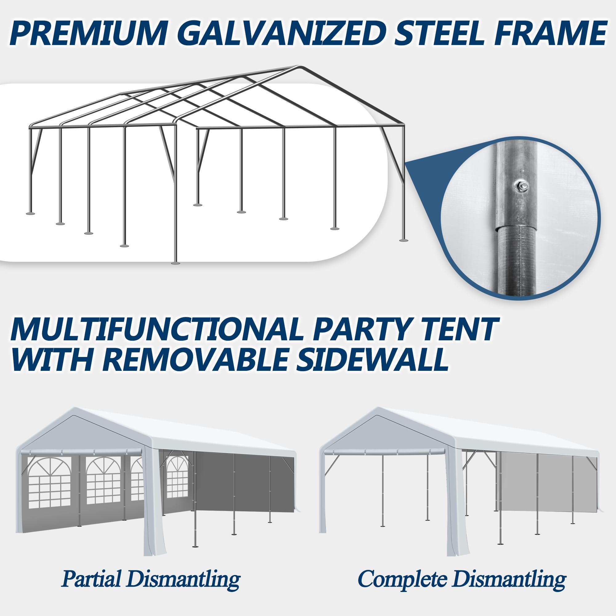 COVERONICS Outdoor Party Tent, 13'X26' Patio Canopy Party Tent with Rollable Sides and 4 Sandbags, Heavy Duty Steel Frame Carport Gazebo Event Tent Perfect for Birthday Party, Wedding, Outdoor Event