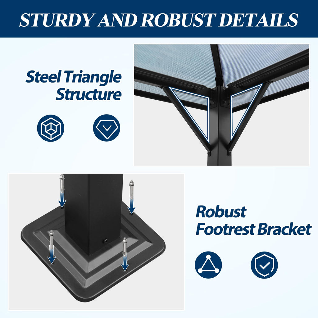 10×10 ft Polycarbonate Single Roof Hardtop Gazebo