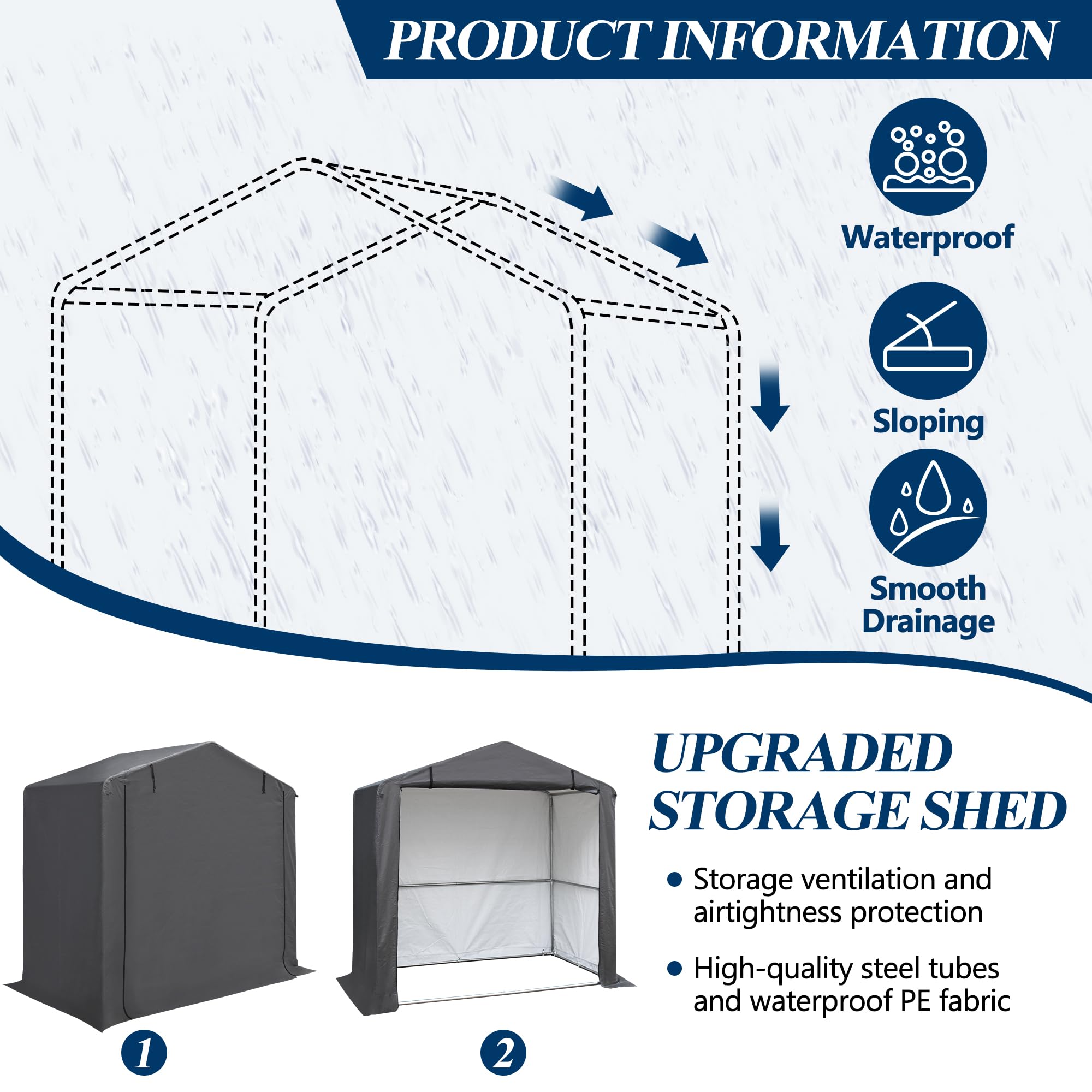 COVERONICS 5' x 3' Outdoor Storage Shelter Shed- Heavy Duty Storage Tent with Roll-up Ventilated Door and Sloping Roof, Portable Storage Tool Shed for Backyard Garden Patio, Gray