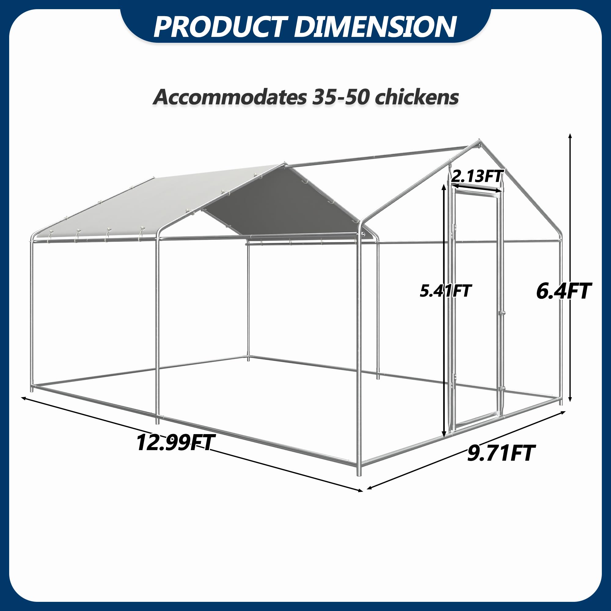 COVERONICS Metal Chicken Coop Run - Outdoor Large Chicken Coop with Waterproof Cover and Security Lock, Walk-in Poultry Pen for Outdoor Yard Farm 9.7x13x6.4FT (2-Unit Spire Roof Coop)
