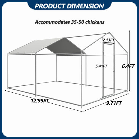 COVERONICS Metal Chicken Coop Run - Outdoor Large Chicken Coop with Waterproof Cover and Security Lock, Walk-in Poultry Pen for Outdoor Yard Farm 9.7x13x6.4FT (2-Unit Spire Roof Coop)