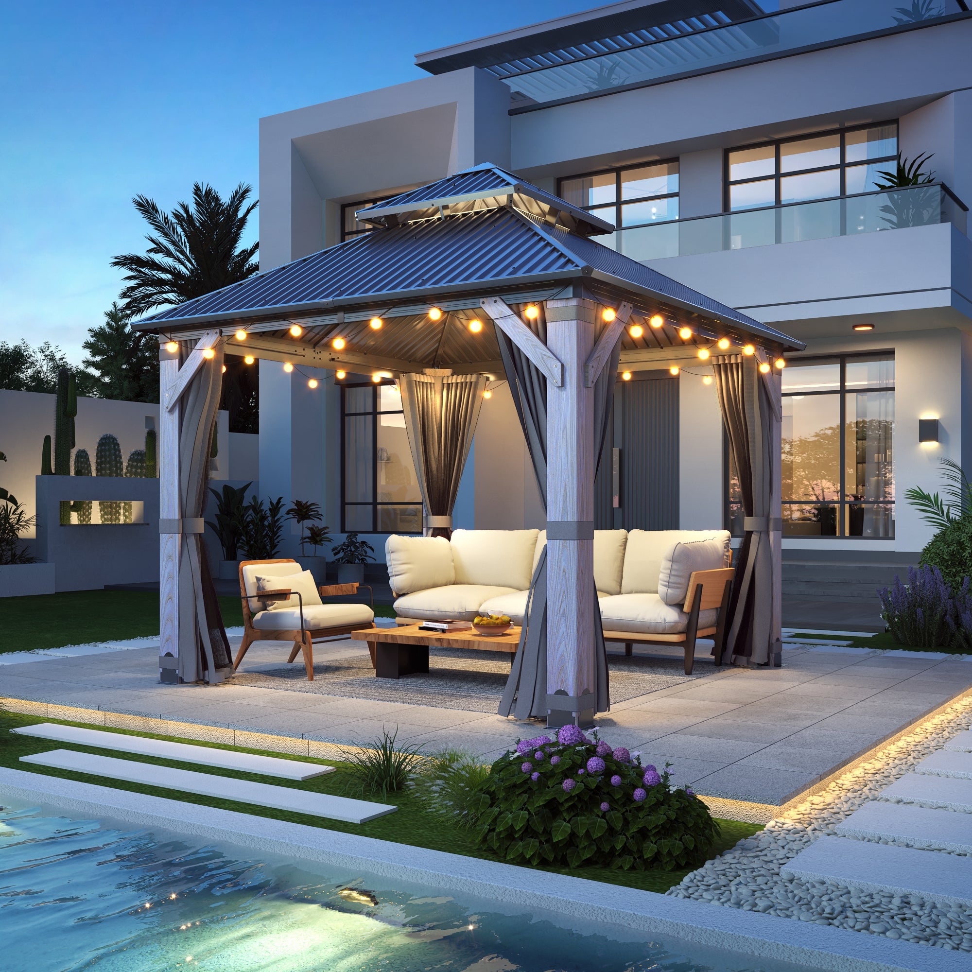 8.5×8.5 ft Wood Hardtop Gazebo