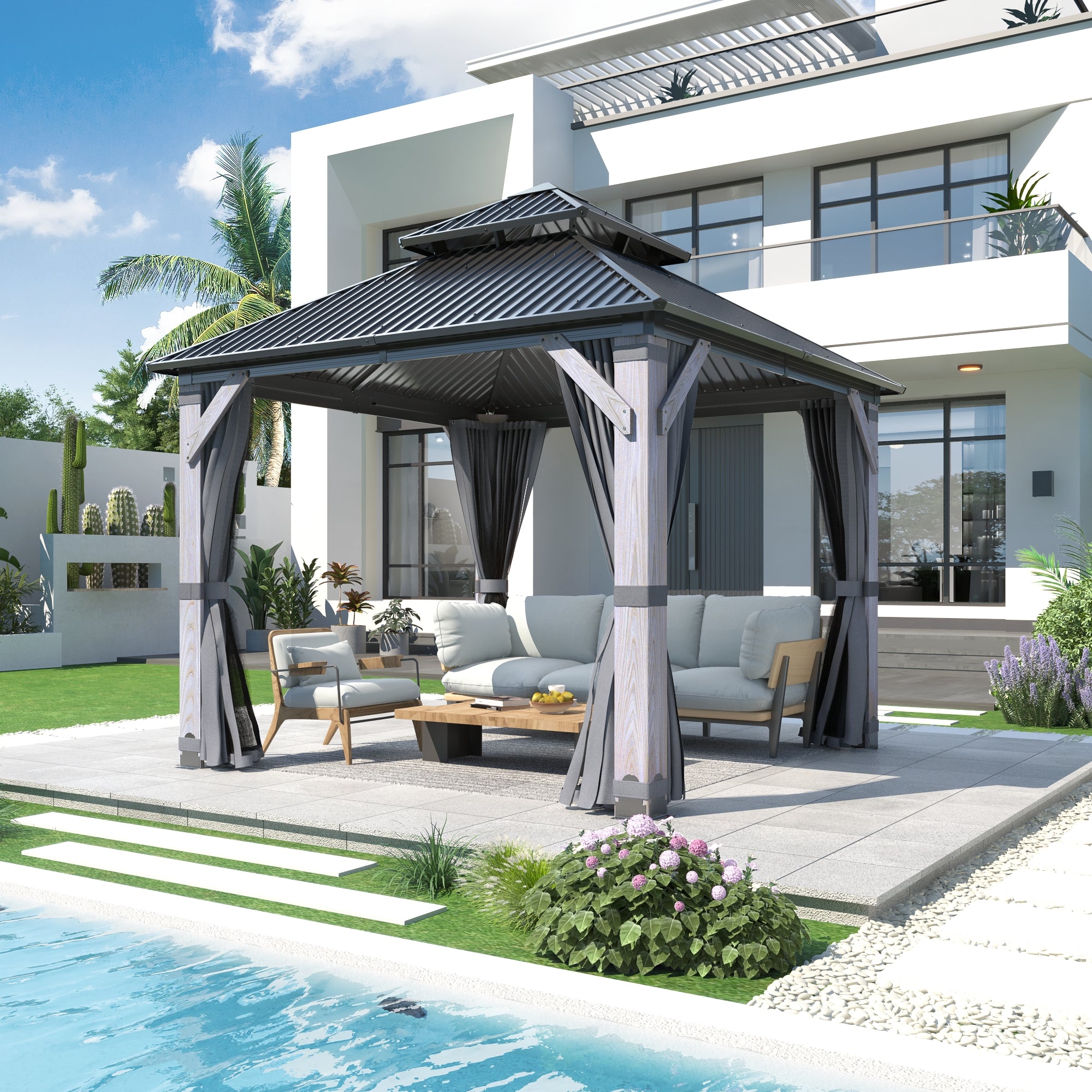 8.5×8.5 ft Wood Hardtop Gazebo