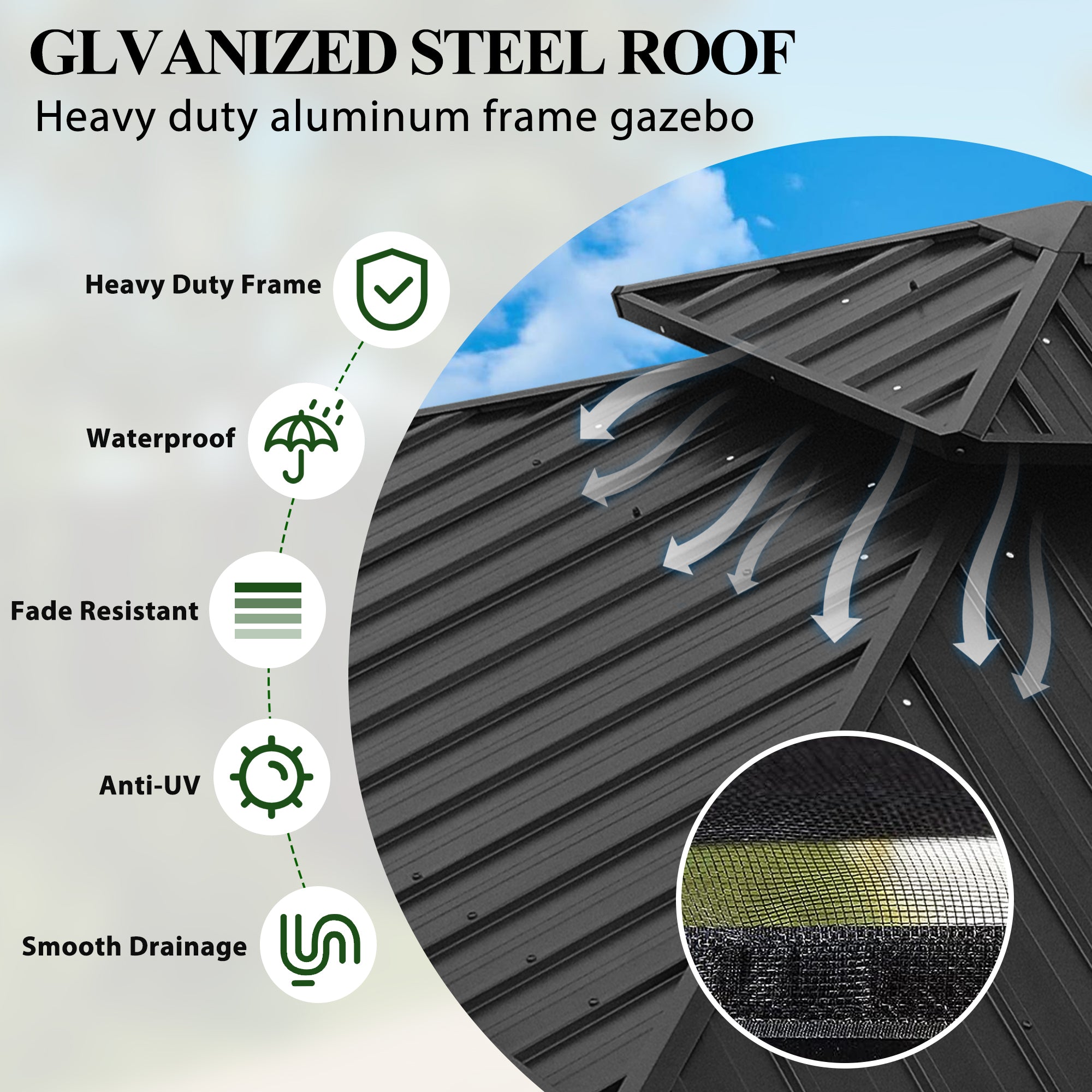 COVERONICS 8.5' X 8.5' Outdoor Galvanized Hardtop Gazebo - Aluminum Heavy-Duty Double Roof Vented Gazebo With Breathable Netting & Privacy Curtains For Patio, Porch, Garden, Lawn