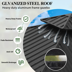 COVERONICS 8.5' X 8.5' Outdoor Galvanized Hardtop Gazebo - Aluminum Heavy-Duty Double Roof Vented Gazebo With Breathable Netting & Privacy Curtains For Patio, Porch, Garden, Lawn