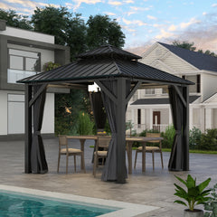COVERONICS 8.5' X 8.5' Outdoor Galvanized Hardtop Gazebo - Aluminum Heavy-Duty Double Roof Vented Gazebo With Breathable Netting & Privacy Curtains For Patio, Porch, Garden, Lawn