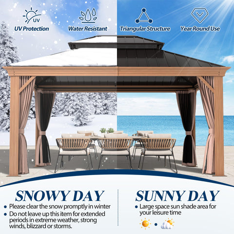 COVERONICS 10' x 12' Outdoor Drainage System Gazebo - Galvanized Steel Hardtop Gazebo with Powder-Coated Aluminum Frame, Heavy-Duty Gazebo with Netting & Curtains for Patio, Garden, Backyard