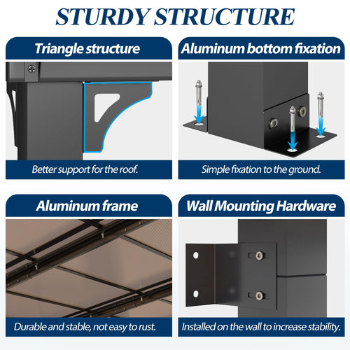 10×10 ft Polycarbonate Lean-To Gazebo with Aluminum Frame & Netting for Patio