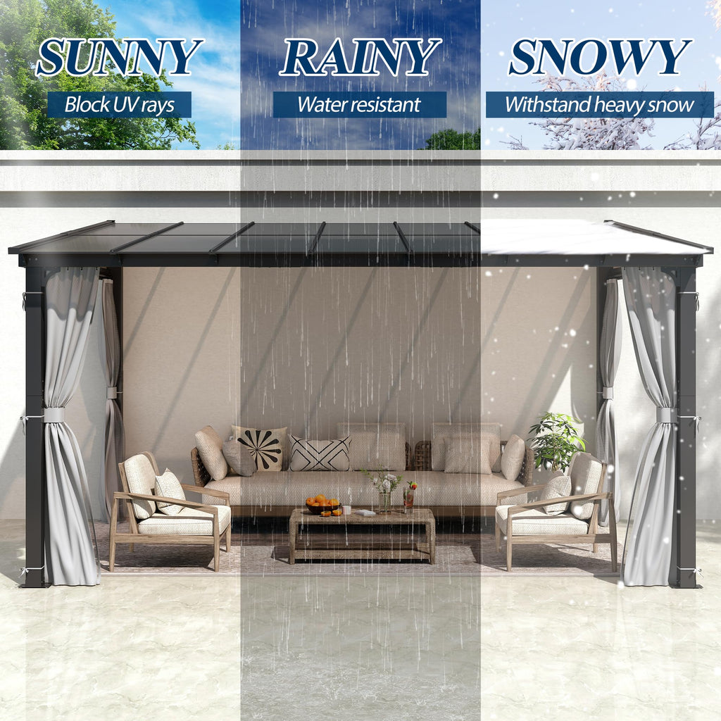 10×13 ft Wall-Mounted Polycarbonate Lean-to Gazebo