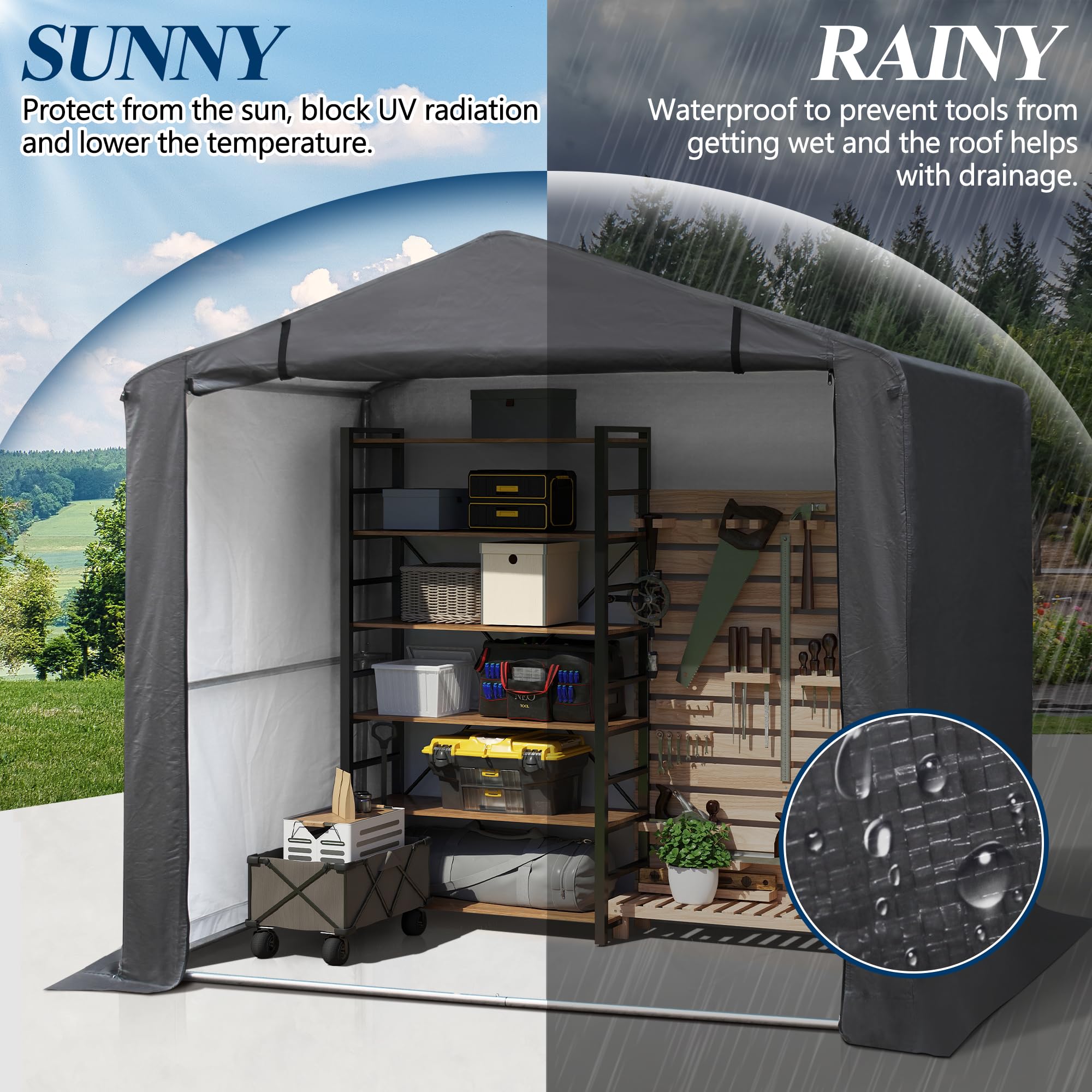 COVERONICS 6' x 4' Outdoor Storage Shelter Shed- Heavy Duty Storage Tent with Roll-up Ventilated Door and Sloping Roof, Portable Storage Tool Shed for Backyard Garden Patio, Gray